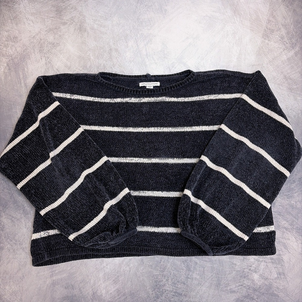 American Eagle Outfitters Chenille Striped Sweater Navy Blue and White stripes